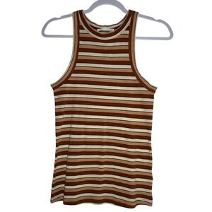 Treasure & Bond Brown Striped Ribbed High Neck Tank‎ Top Small 100% Cotton